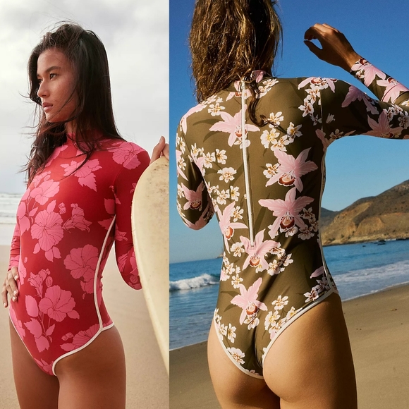 New acacia swimwear ehukai isle piped rashguard fullpiece surfsuit XL orchid nwt - Picture 10 of 16
